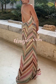 Missoni Summer Knit Colorful Herringbone Print Open Beck Maxi Dress