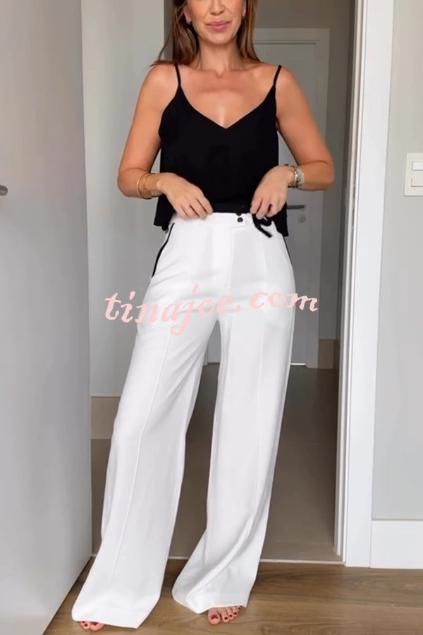 Full of Chic Colorblock Trim Lace-up Waist Pocketed Wide Leg Pants