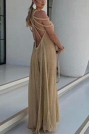 Modern and Sophisticated Linen Blend Draped Braids Cover Up Maxi Dress