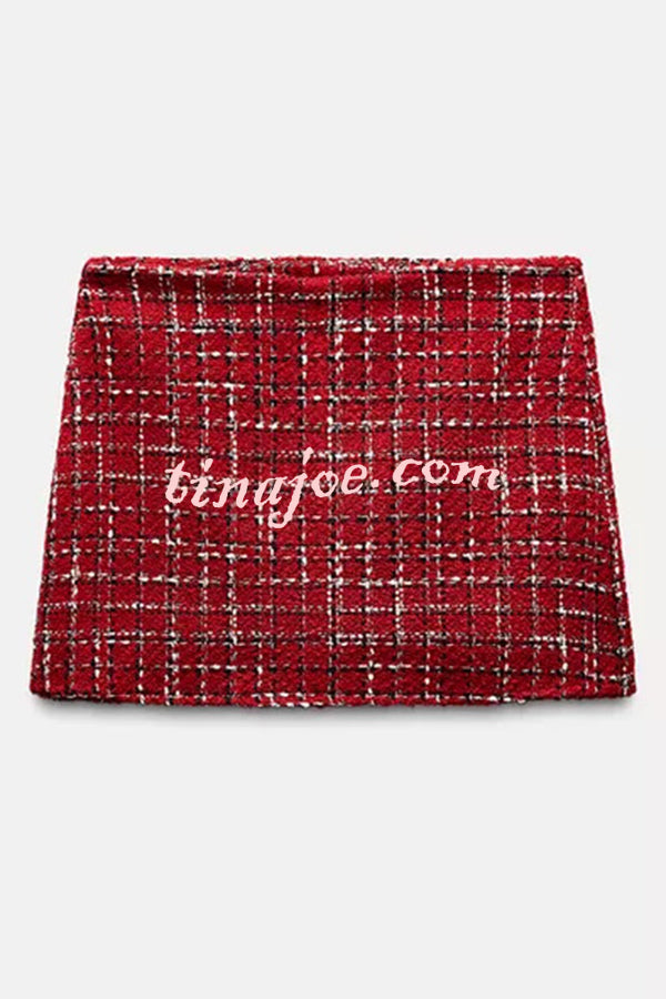 Fashionable Tweed Plaid Texture Casual Mini Skirt