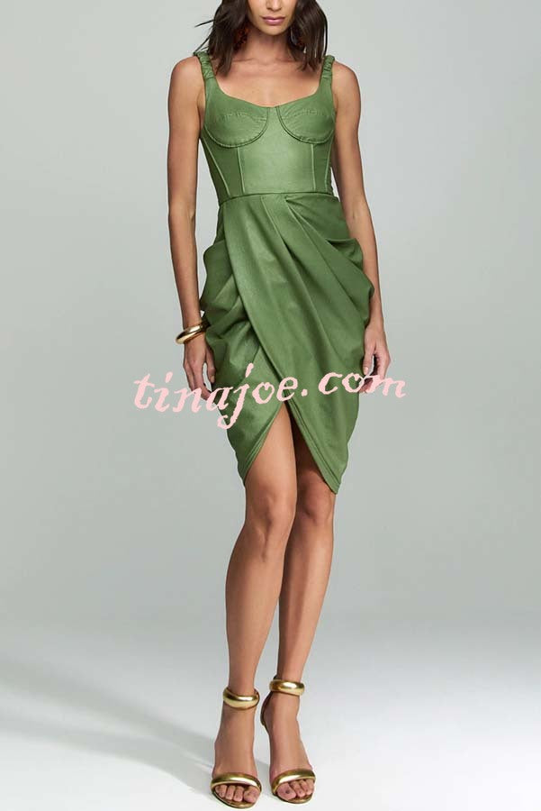 Fashion Choice Faux Leather Corset Ruched Back Zipper Mini Dress