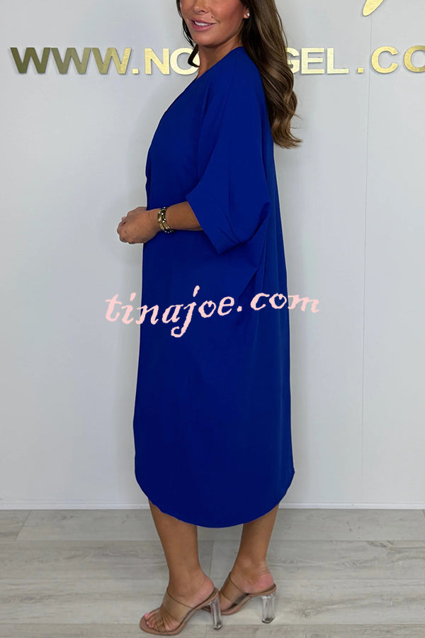 Solid Color V-neck Cross Knot Casual Irregular Midi Dress