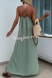 Solid Color Resort Style Spaghetti Strap Backless Maxi Dress