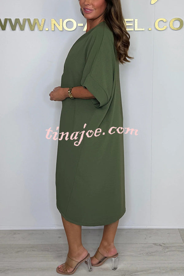 Solid Color V-neck Cross Knot Casual Irregular Midi Dress