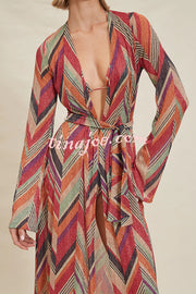 Gypsy Girl Triangle Pattern Tie-up Long Sleeve Midi Cover-up Robe