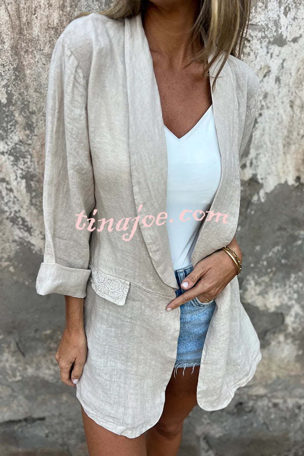 Olivia Linen Blend Lace Trim Half Sleeve Lapel Relaxed Blazer