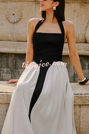 Fashion Contrast Color Stitching Sleeveless Backless Slim Maxi Dress