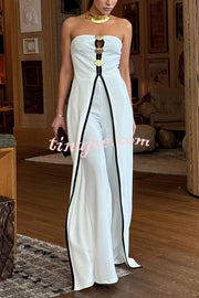 Fashionable Contrast Color Off-shoulder Metal Decoration Casual Elegant Jumpsuit