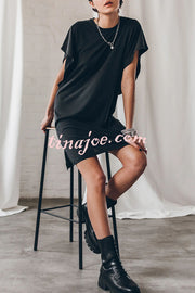 Absolutely Comfortable Cotton Blend Batwing Loose T-shirt Mini Dress