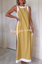 Ellie Contrast Color Sleeveless Midi Top and Elastic Waist Pocket Shorts Set