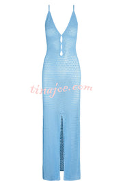 Sun Kissed Knit Cutout Backless Tie-up Slit Vacation Maxi Dress