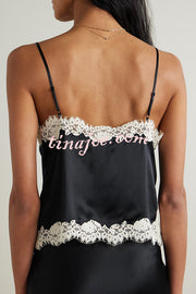 Celebration Look Contrast Color Satin Lace Trim V-Neck Slip Tank