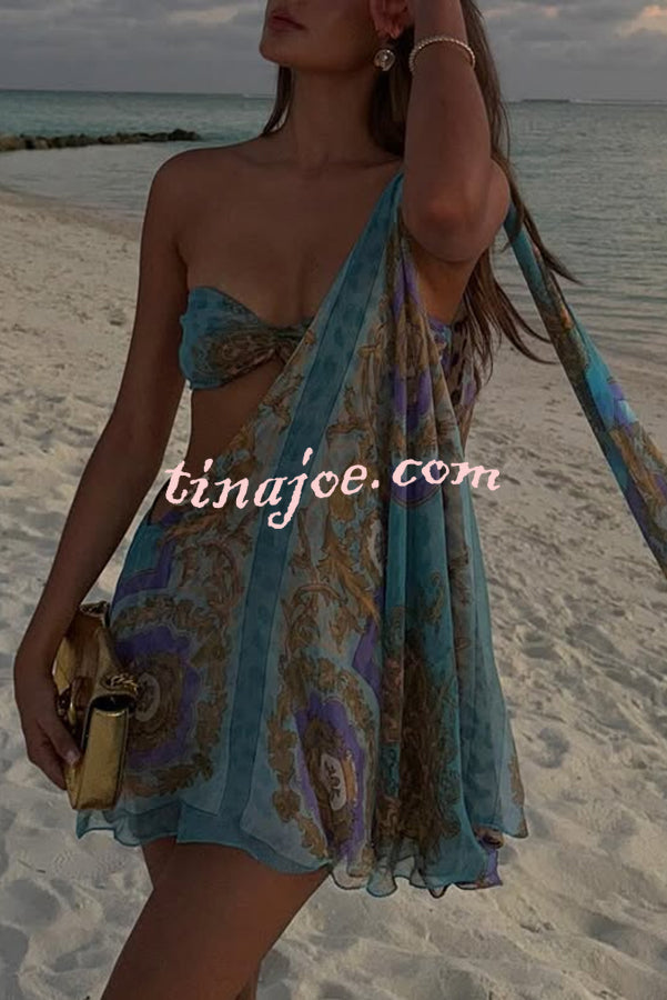 Antari Pleated Tube Top One Shoulder Tie-up Vacation Mini Dress