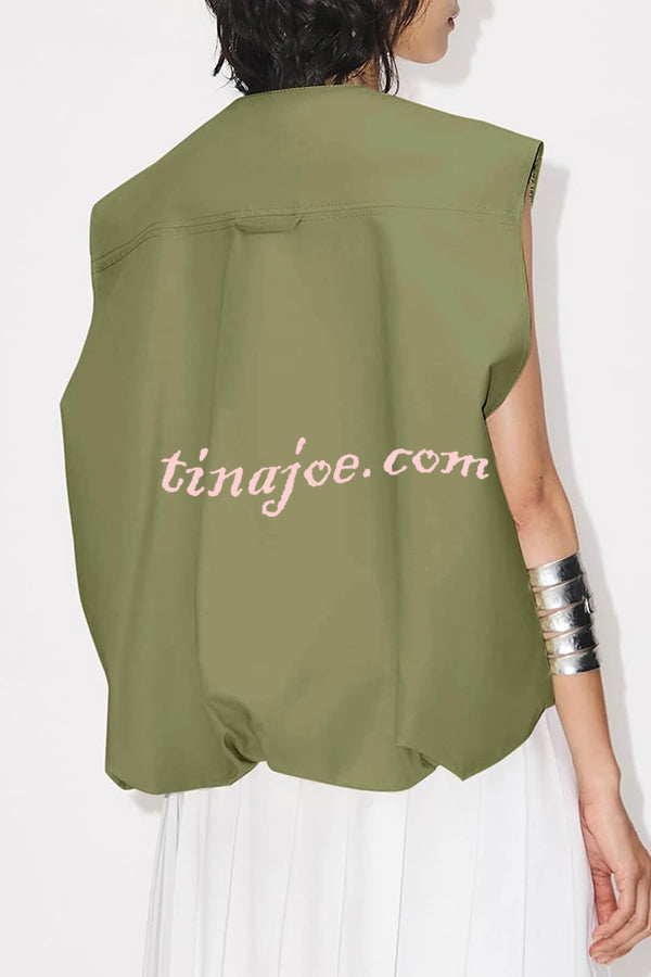 Fashion Zipper Sleeveless Pocket Loose Vest Jacket