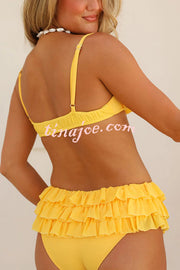 Sweet Summer Mood Tiered Ruffle Design Stretch Bikini Swimsuit