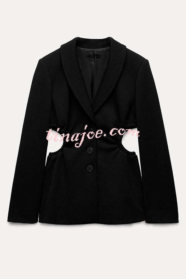 Hipster Boss Solid Color Hollow Side Waist Lapel Long Sleeve Blazer