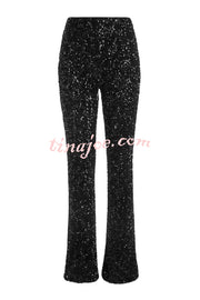 Sparkle Season Sequin High Rise Elastic Waist Stretch Flare Party Pants