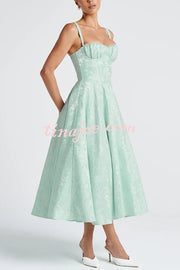 Palace Style Jacquard Fabric Backless Tie Slim Midi Dress