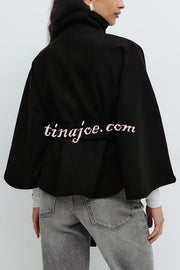 Fashionable Stand Collar Button Waist Tie Loose Cape