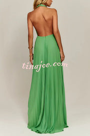 Gabie Chiffon Pleated Braided Halter Neck Backless A-line Maxi Dress