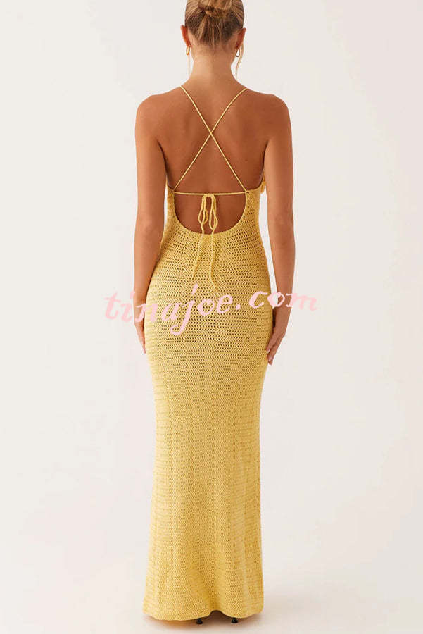 Olivia Crochet Knit Rose Texture Backless Stretch Maxi Dress