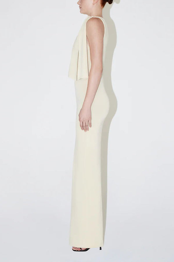 Buttery Soft Knotted Boat Neck Stretch Maxi Dress