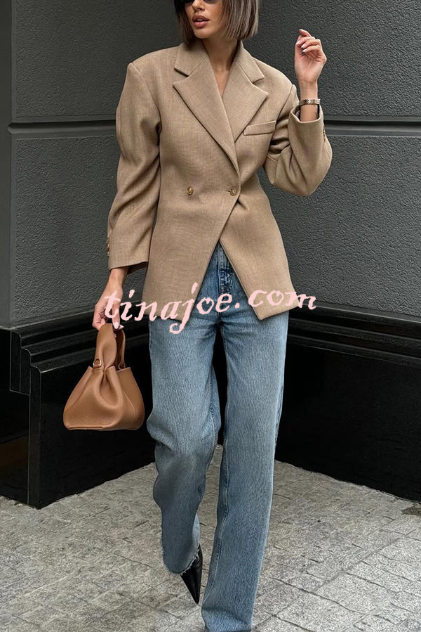 Solid Color Loose Lapel Long Sleeve Button Blazer