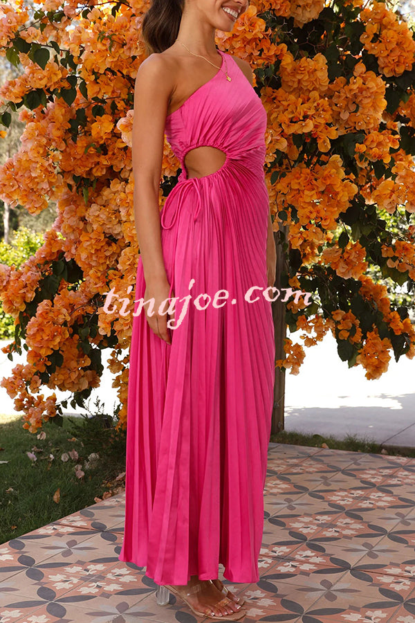 Charming One Shoulder Lace Up Cutout Pleated Maxi Dress