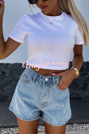 Fashion Rhinestone Loose Pocket Denim Shorts