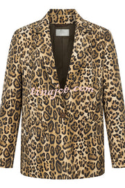 Catwalk Leopard Single Button Long Sleeve Pocketed Lapel Boyfriend Blazer