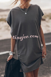 Absolutely Comfortable Cotton Blend Batwing Loose T-shirt Mini Dress