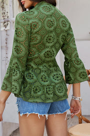 Solid Color Casual Resort Style Hollow V-neck Shirt