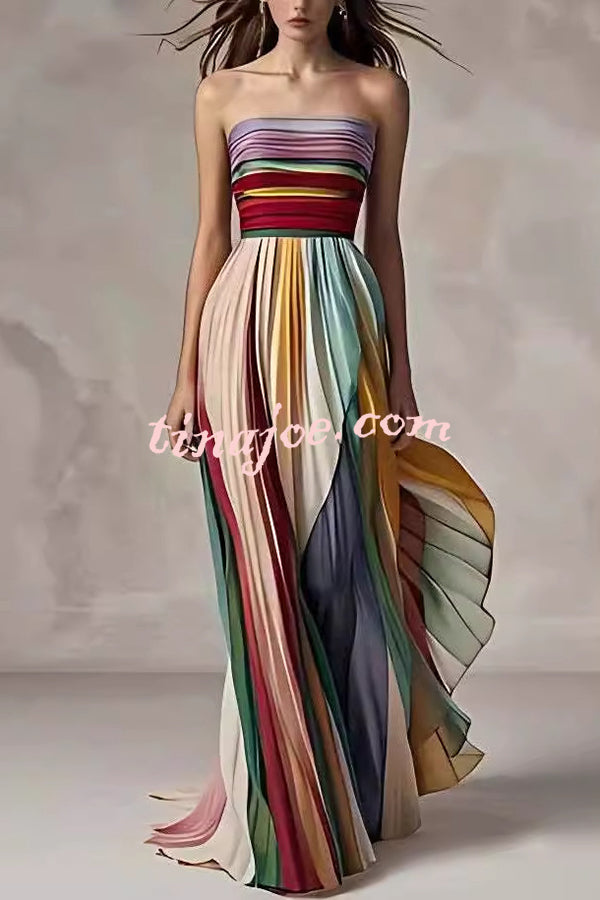 Sexy Off-shoulder Tube Top Waist Color Maxi Dress