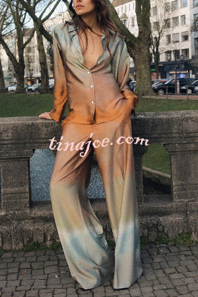 Fashion Gradient Print Casual Pocket Straight Pants