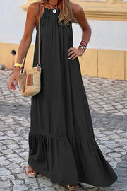 Summer Colors Elastic Neckline A-line Loose Maxi Dress