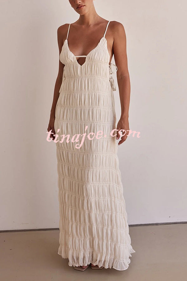 Passion and Romance Pleated Side Tie-up A-line Maxi Dress