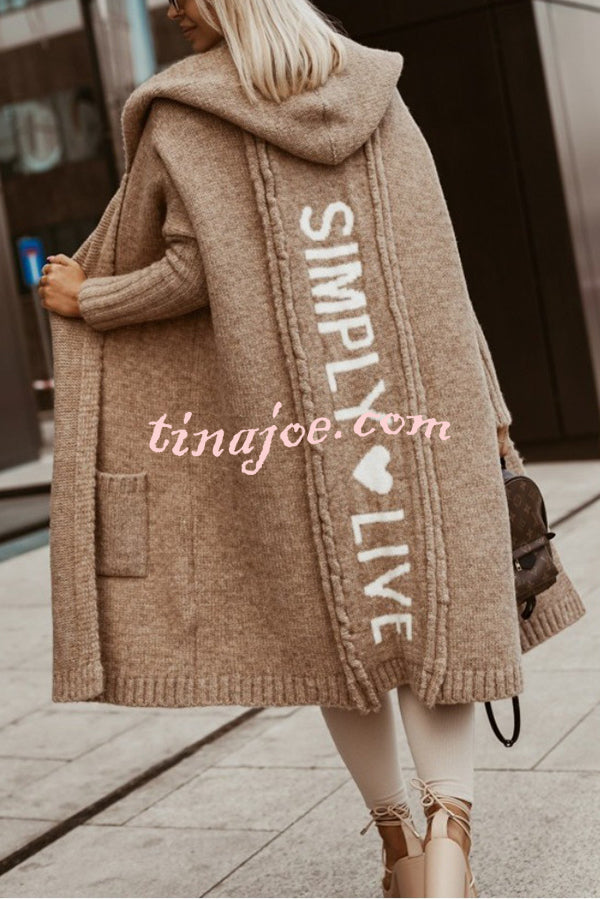 Fashionable Hooded Loose Long Letter Knitted Jacket