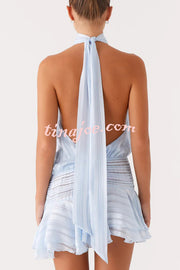 Fashion Halterneck Tie Pleated Sexy Backless Mini Dress