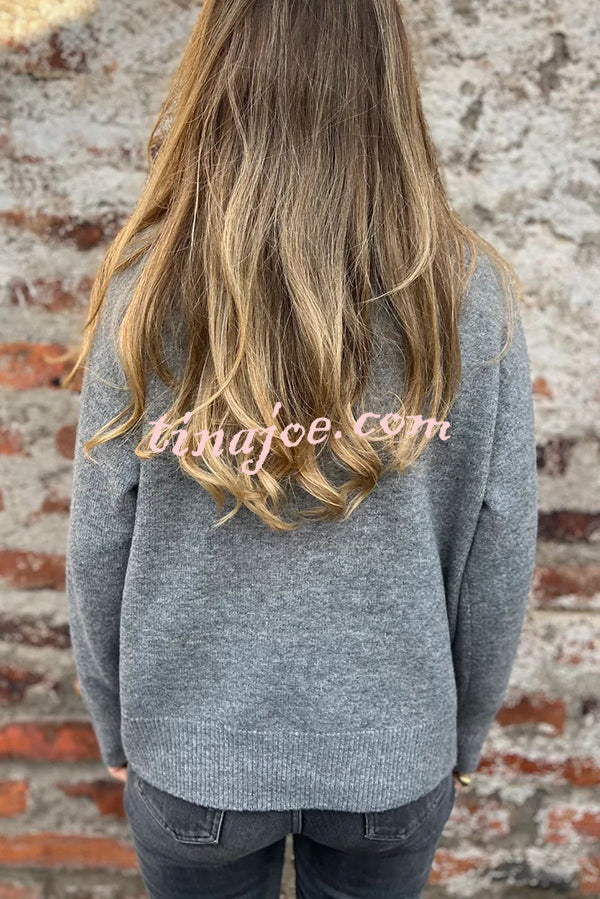 Solid Color High Collar Button Loose Long Sleeve Knitted Sweater