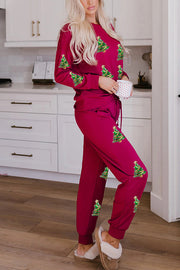 Christmas Sequin Long Sleeve Top and Elastic Waist Tie Pocket Pants Set