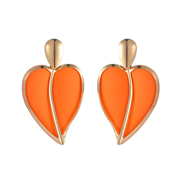 Casual Resort-style Lacquered Color-blocked Heart-shaped Earrings