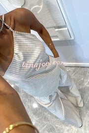 Moriah Striped Thin Strap Halter Neck Scarf Top and Pocketed Wide Leg Pants Set