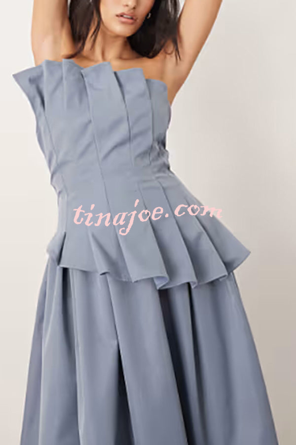 Fashionable Chic Off Shoulder Structured Pleat Corset A-line Midi Dress