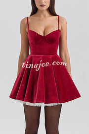 Year-end Dance Velvet Tulle Patchwork Sweetheart Neck Slip Mini Dress