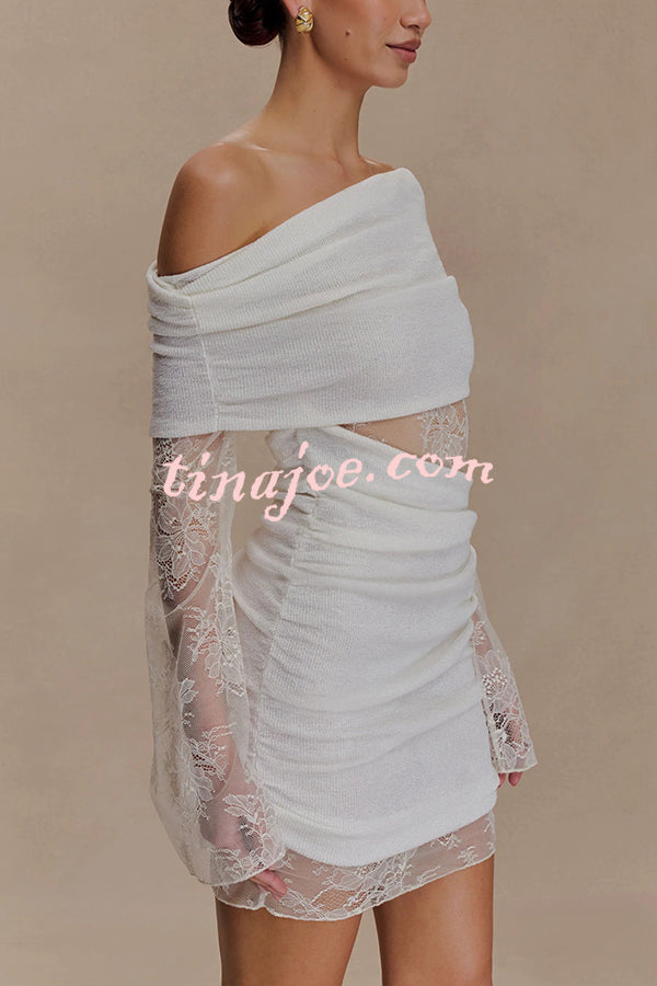 Fashion Lace Panel Long Sleeve Slim Fit Knit Mini Dress