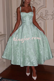 Palace Style Jacquard Fabric Backless Tie Slim Midi Dress