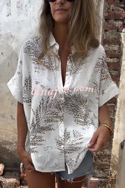 Botanical Print Casual Short-sleeved Loose Shirt