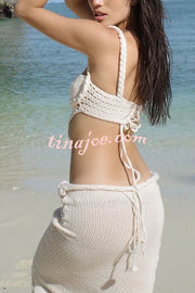 Sumui Hollow Crochet Knit Braid Detail V-shaped Hem Crop Vacation Tank