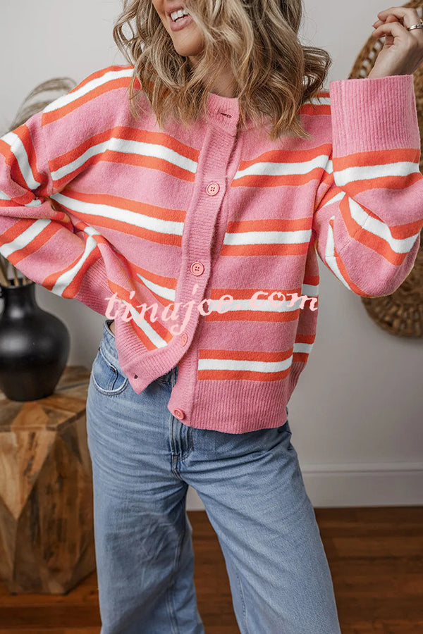 Colorblock Striped Knitted Long-sleeve Cardigan