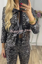 Holiday Cheer Sequin Tie-front Satin Bow Long Sleeve Jacket